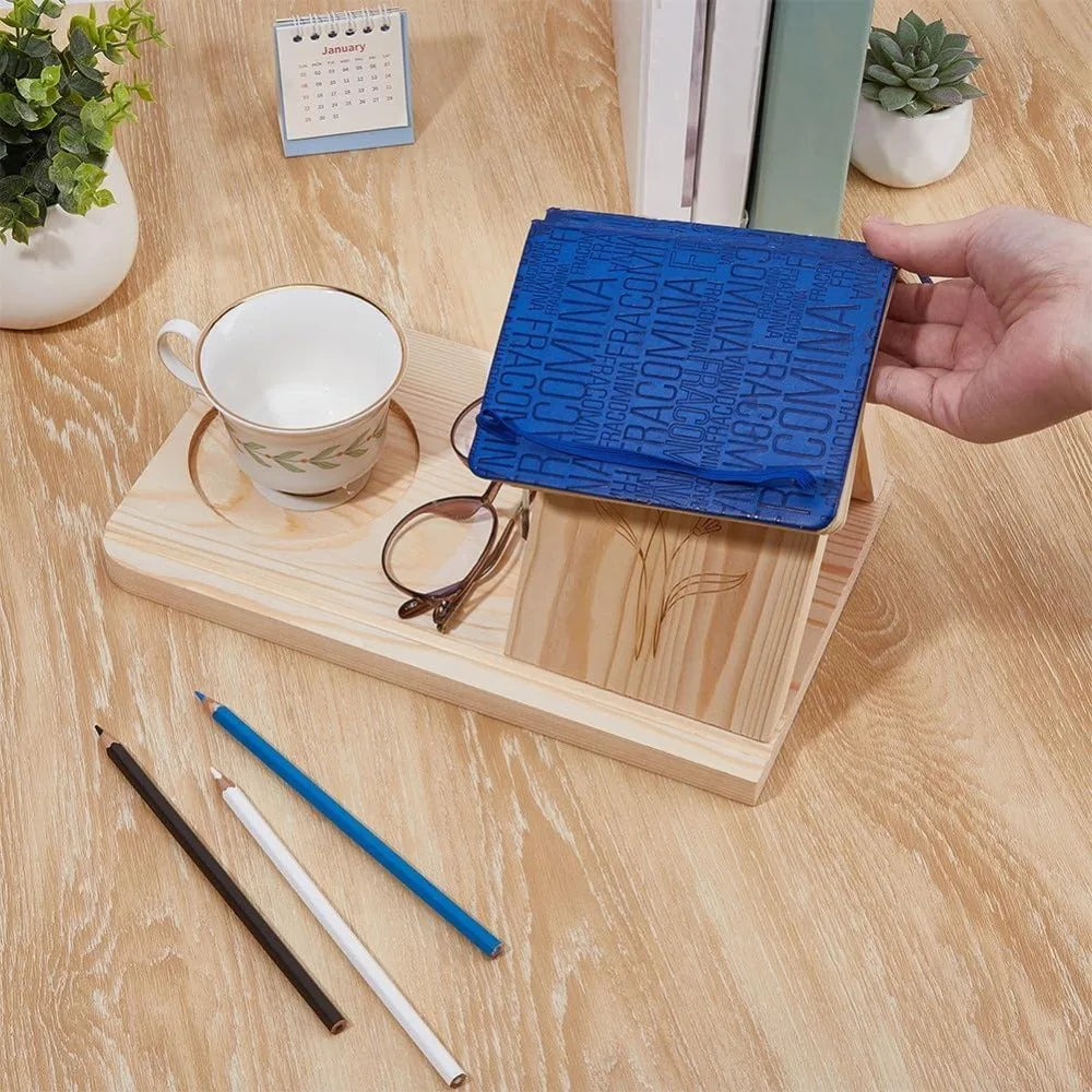 Wooden Book Stand with Cup Holder – Flower Desktop Book Rest