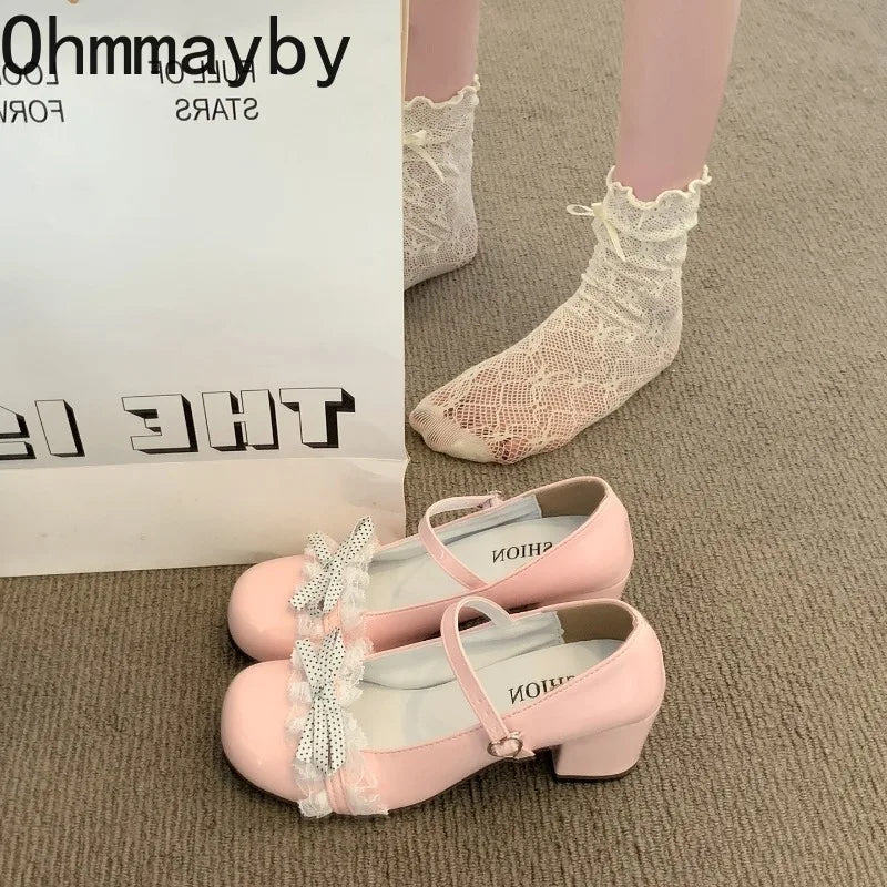 Black Y2K Butterfly-Knot Mary Jane Heels | Lolita Party Pumps