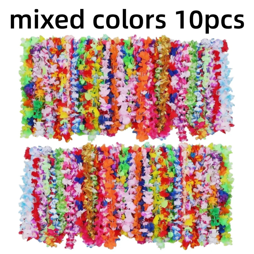10-Pack Hawaiian Lei Flower Garlands – Luau Party Necklaces