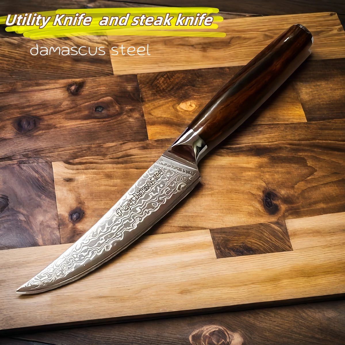 5" Damascus Steel Steak Knife – VG10 Blade & Ebony Handle