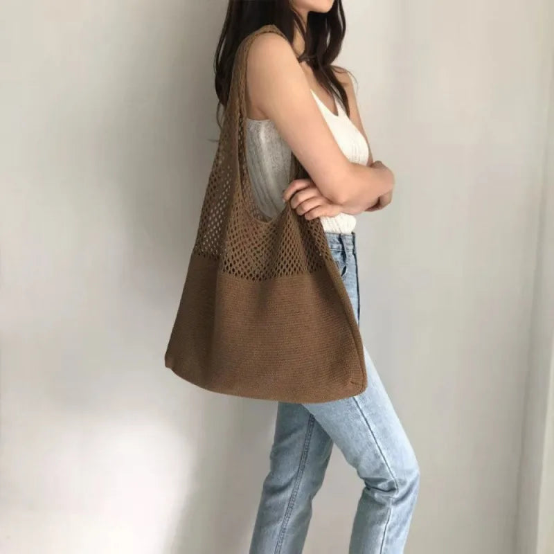 2026 Women's Knit Shoulder Bag Solid Polyester Large Capacity Casual