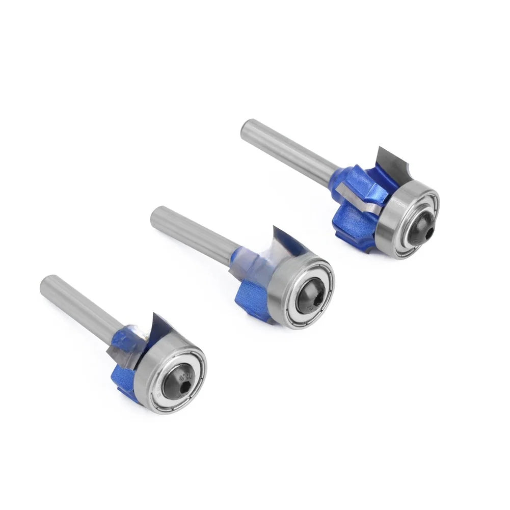 4-Flute Router Bit Set with Bearing | 8mm Shank R1 R2 R3