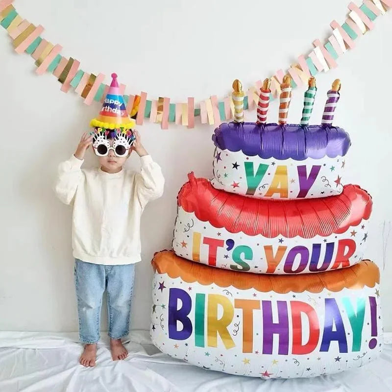 3 Tier Birthday Cake Candle Stripe Polka Dot Foil Balloons Party