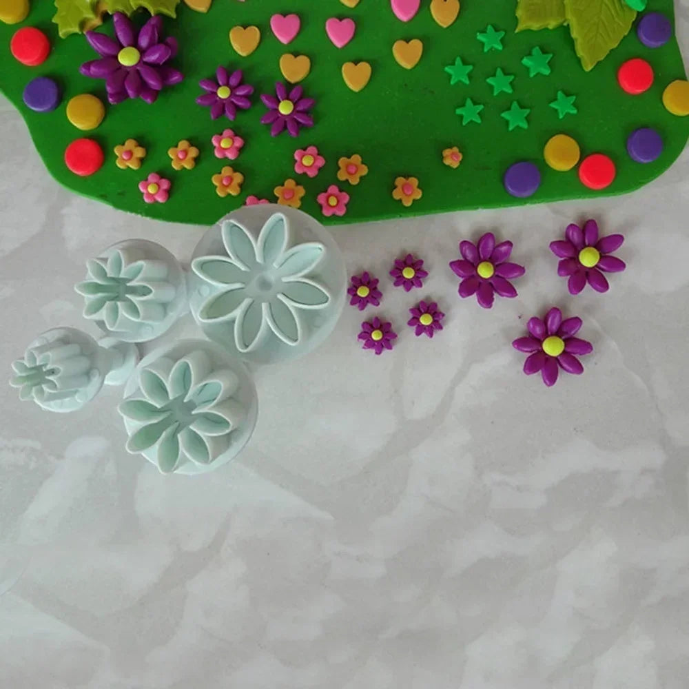 4-Piece Daisy Sunflower Plunger Cookie Cutter Fondant Mould Set