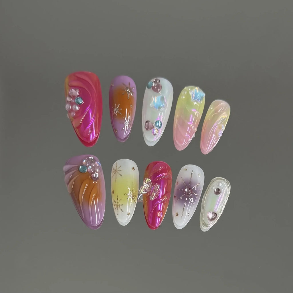Aurora Butterfly Press On Nails – Almond Y2K False Nails 10pc
