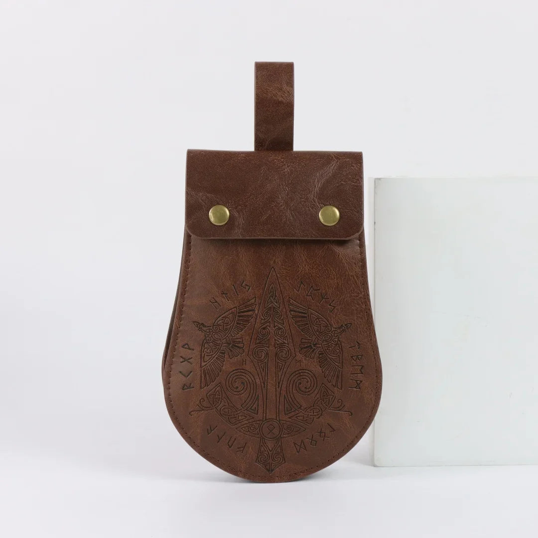 Medieval Faux Leather Retro Waist Bag Hangable Drawstring Outdoor
