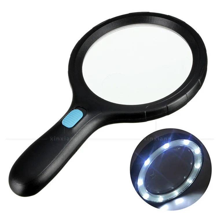 138mm LED Handheld Magnifying Glass – 12 LEDs, Anti-Slip Handle