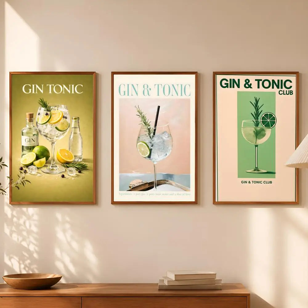 Gin & Tonic Cocktail Wall Art Poster – Self-Stick HD Waterproof