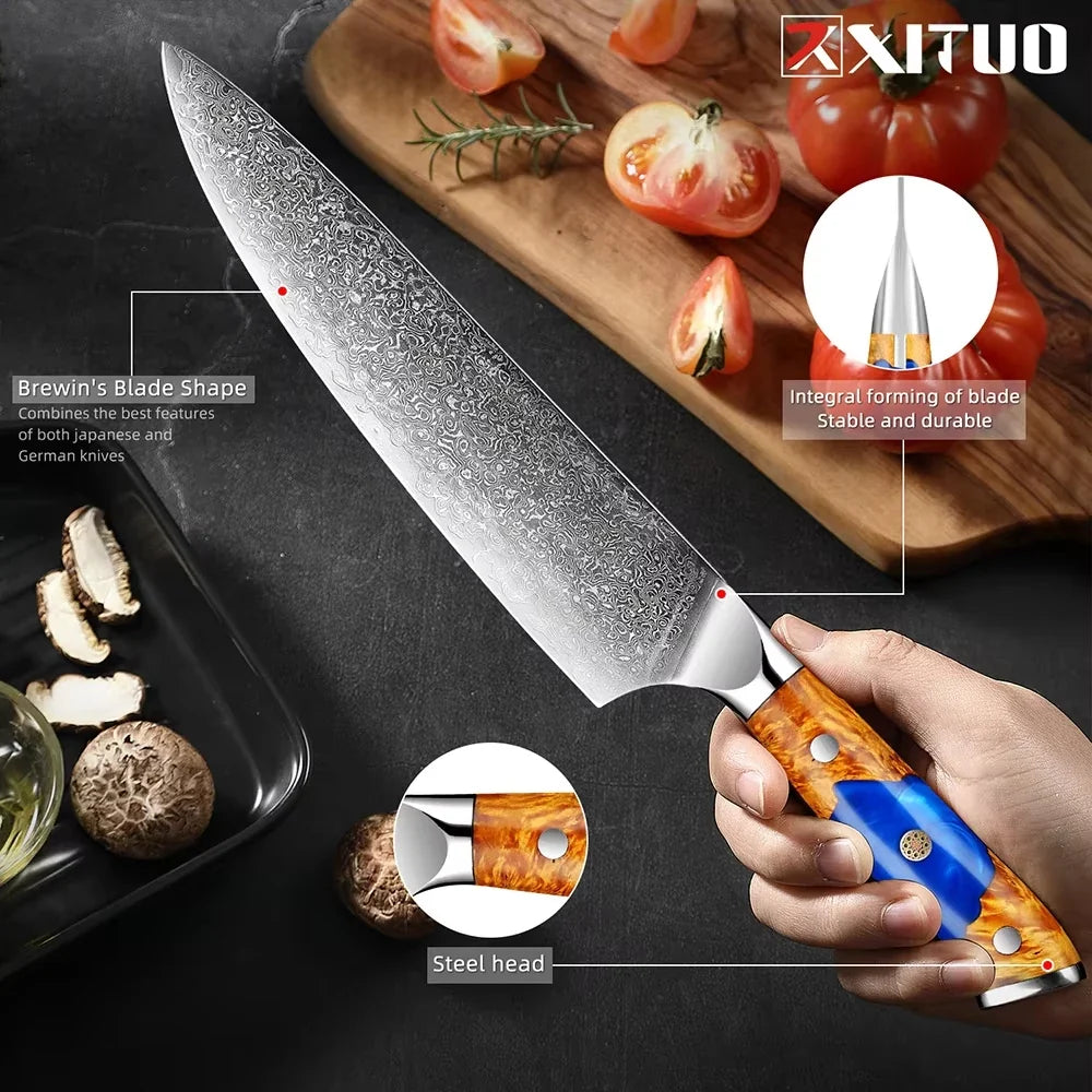 XITUO Damascus Steel Knife Set | Japanese VG10 1–8 PCS
