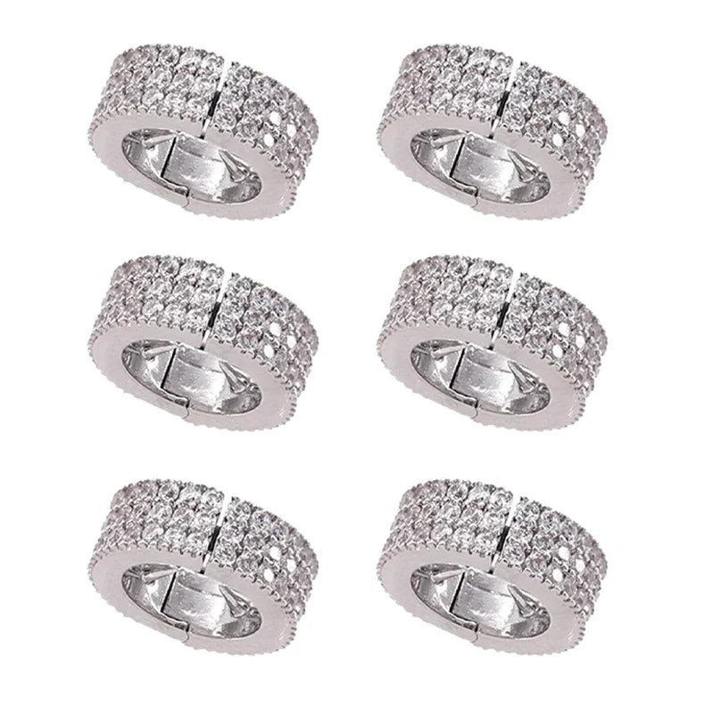 6-Pack Rhinestone Hair Clips | Three-Row Alloy Barrettes