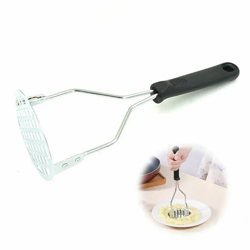 Stainless Steel Potato Masher with Non-Slip Black Handle
