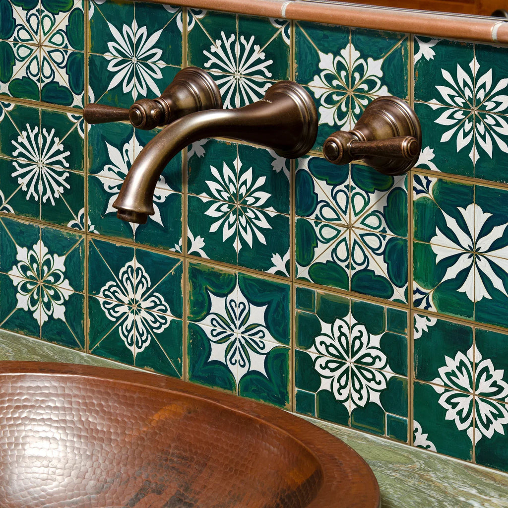 24 European Flower Tiles Wall Stickers Self-adhesive Kitchen Bathroom