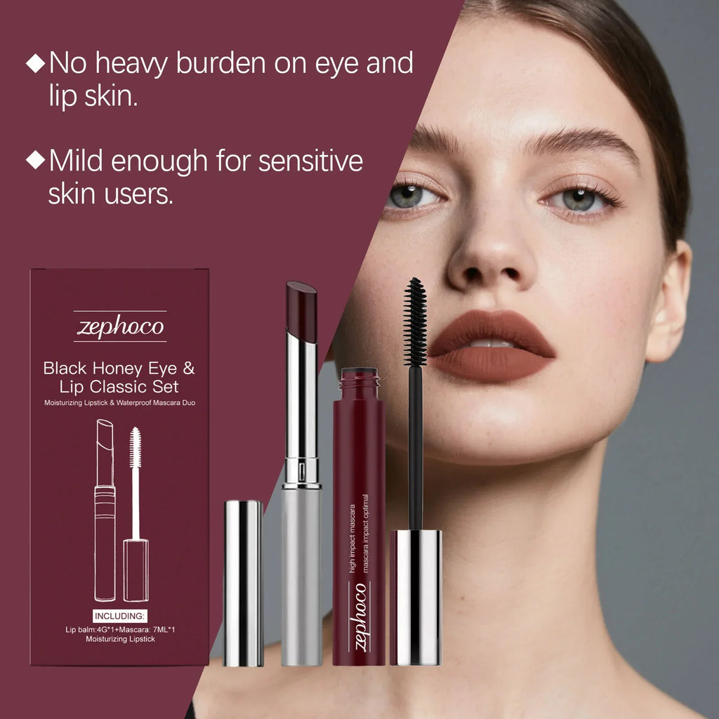 Black Honey Mascara & Plumping Lip Gloss Set – Waterproof Makeup