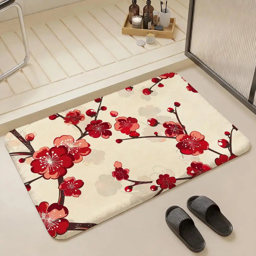 Plum Blossom Flannel Floor Mat – Soft Non-Slip Indoor Rug