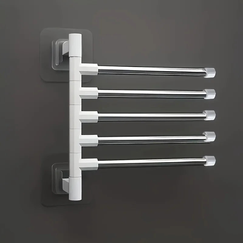 Silver Aluminum Swing Arms Towel Rack Save Space 5-Bar Hanger Wall