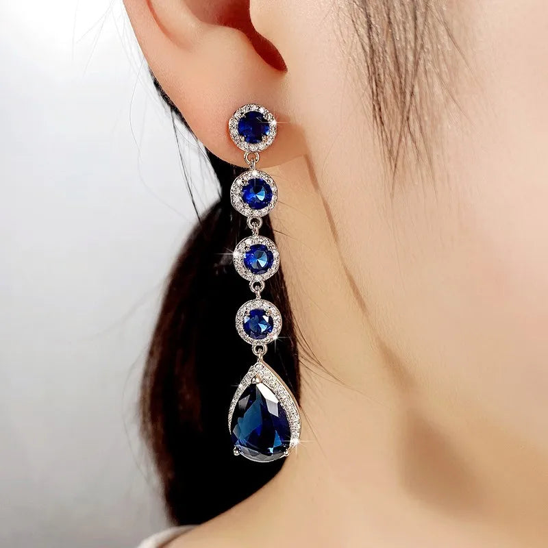 Huitan Blue Cubic Zirconia Dangle Earrings | Women's Fashion