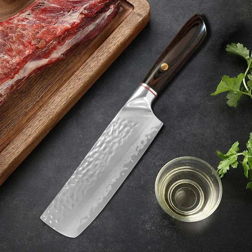Damascus Steel Cleaver Knife – Sharp Wood Handle Chef Knife