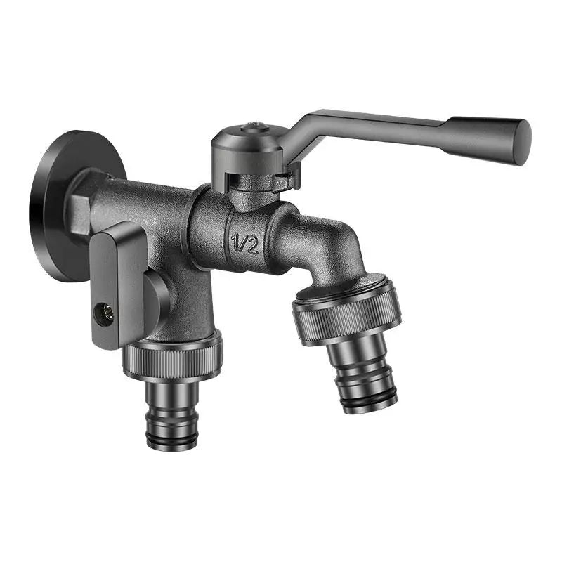 Freeze-Proof 2-Way Garden Faucet – Dual Outlet Zinc Alloy Tap