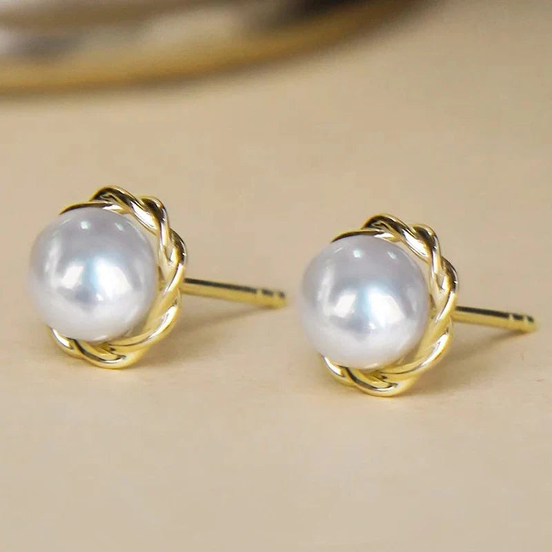 Huitan Gold Pearl Stud Earrings | Simulated Pearl Fashion Jewelry