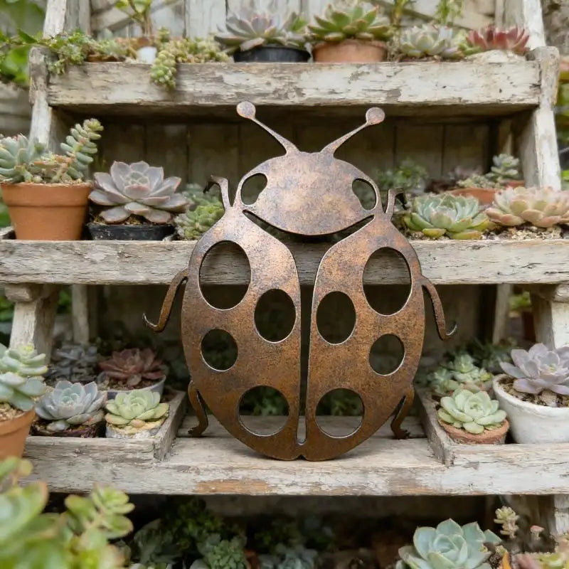 Vintage Metal Ladybug Wall Statue – Indoor & Outdoor Garden Art