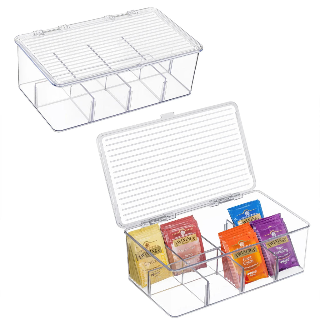 8-Compartment Acrylic Tea Box Organizer with Lid | Tea Storage