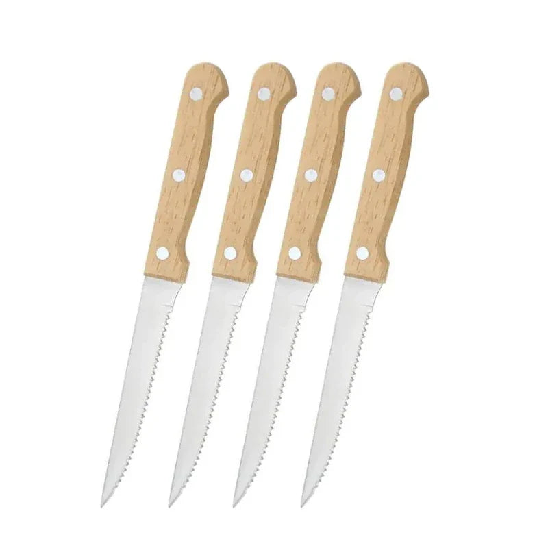 Stainless Steel Steak Knives Set – Wooden Handle | 1–8 Piece