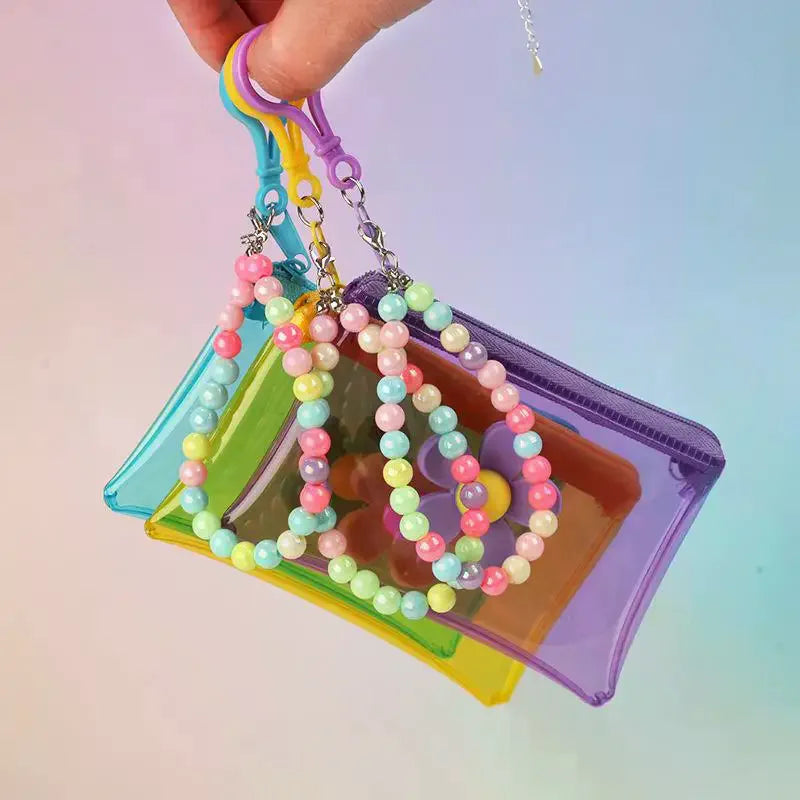 Flower Bead Chain Coin Purse – Clear PVC Zipper Mini Wallet