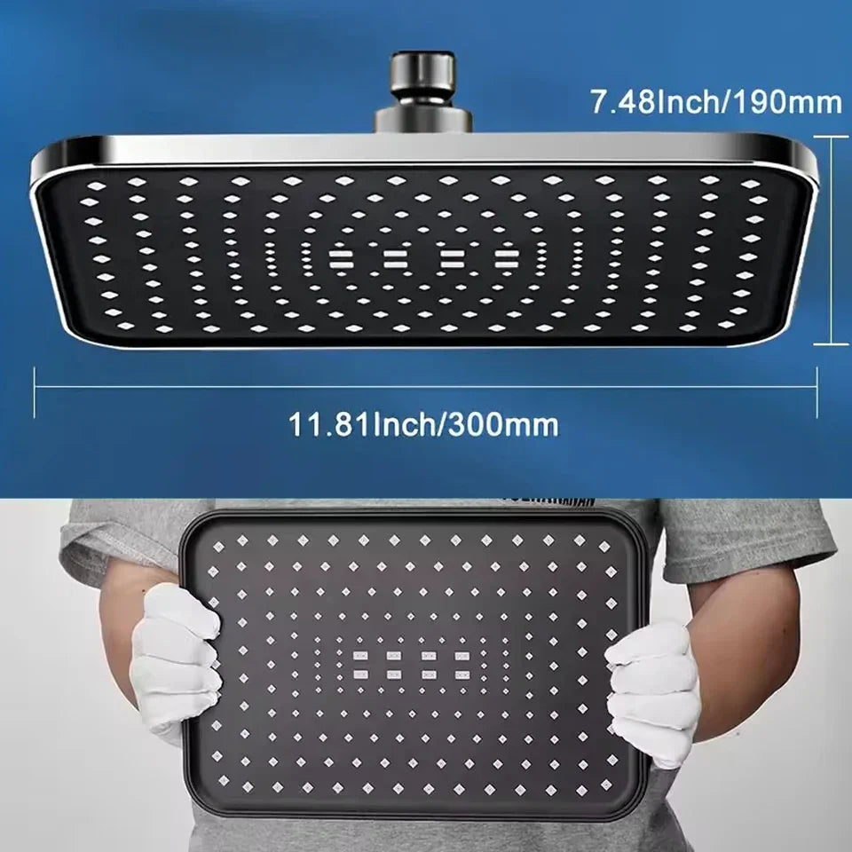 30cm Rainfall Shower Head – 360° Rotation, High Flow & Water Saving