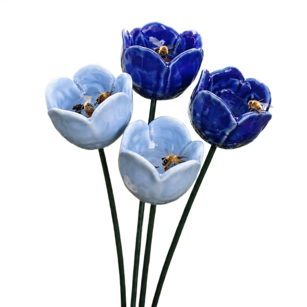 4-Pack Ceramic Flower Bee Watering Station & Butterfly Bath