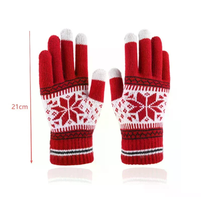 Winter Knitted Touchscreen Gloves – Snowflake Embroidery