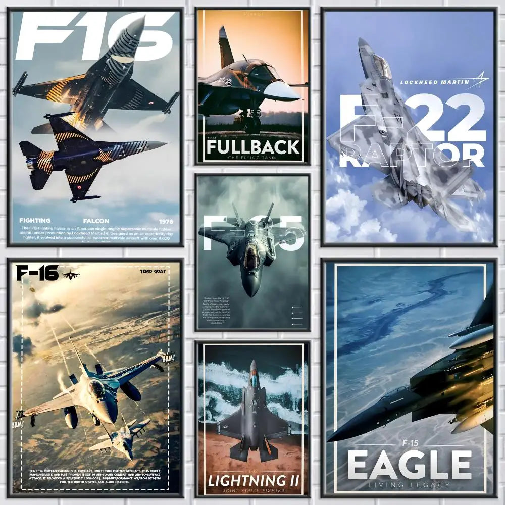 F-16 F-22 F-35 Fighter Jet Canvas Wall Art | Unframed Poster