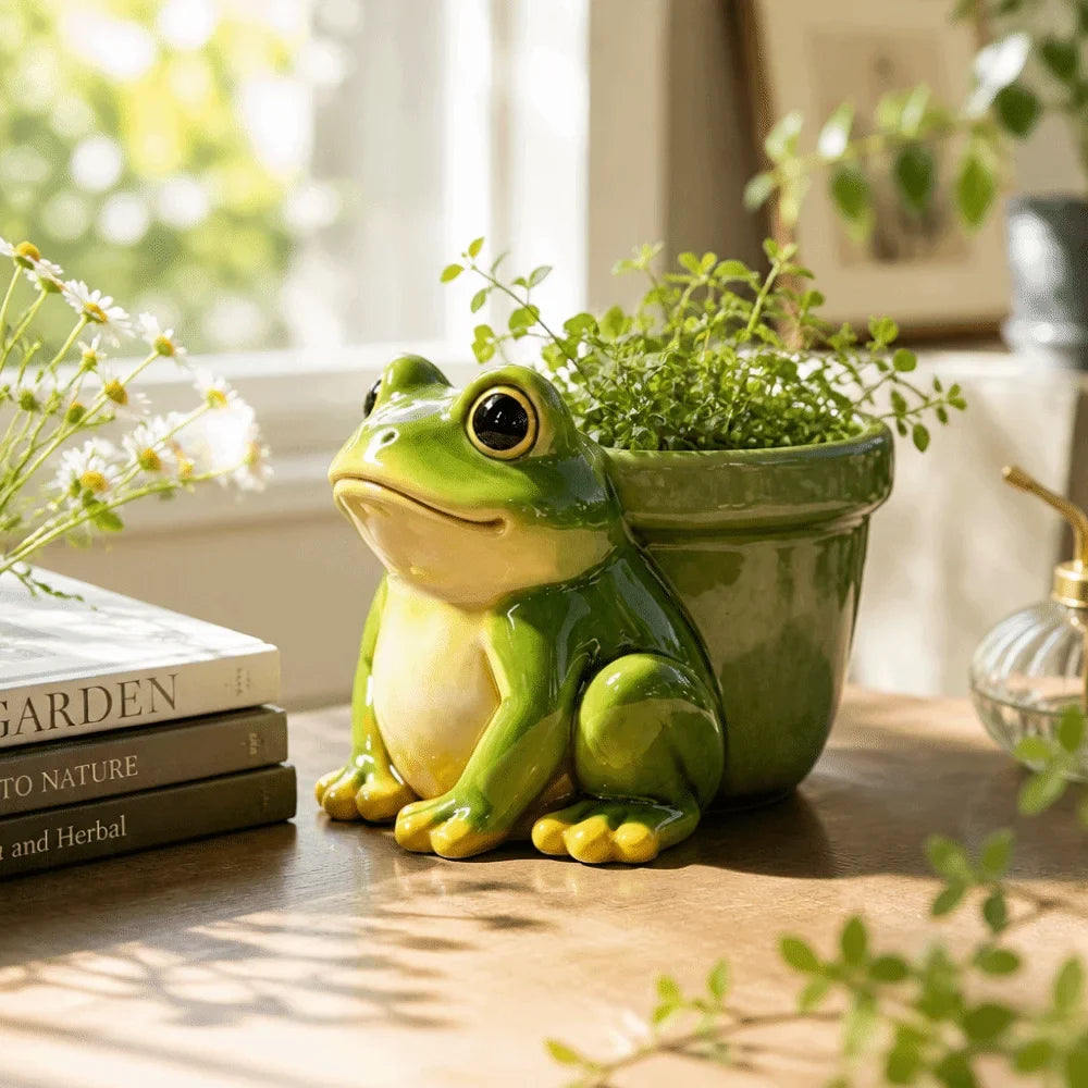Resin Frog Flower Pot – Funny Garden Succulent & Pencil Holder