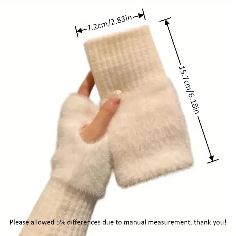 Women's Plush Half-Finger Gloves – Warm Knit Fingerless