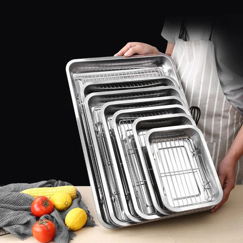 Stainless Steel Baking Tray Removable Cooling Rack Non-stick BBQ Pan