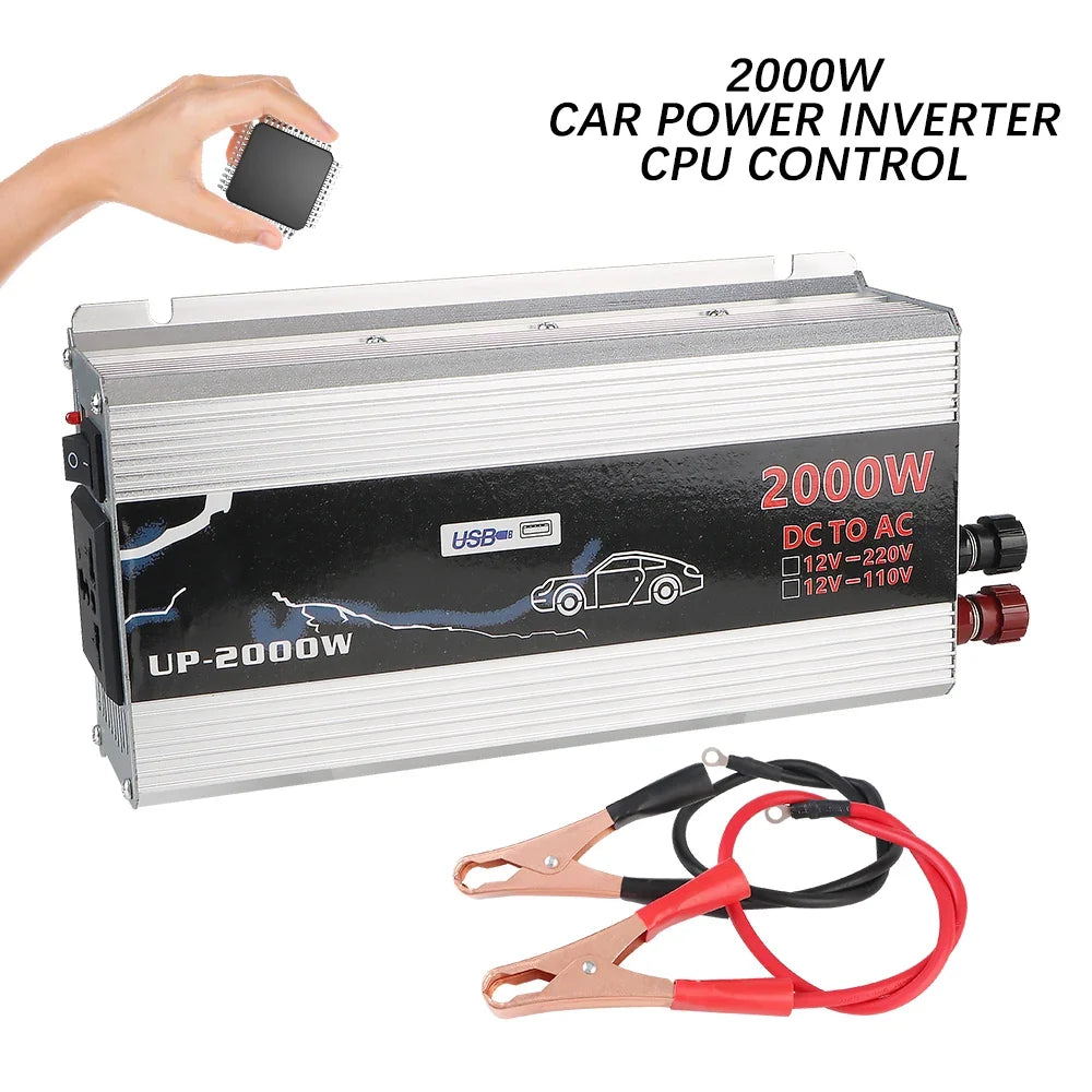 2000W Car Power Inverter 12V to 220V Pure Sine Wave + USB