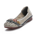 Women's Genuine Leather Floral Loafers | Wide Fit Flat Moccasins