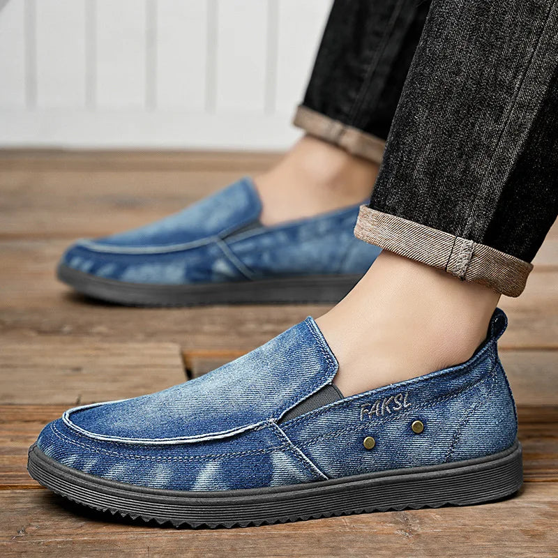 Men's Denim Canvas Slip-On Loafers – Low Top, Big Sizes