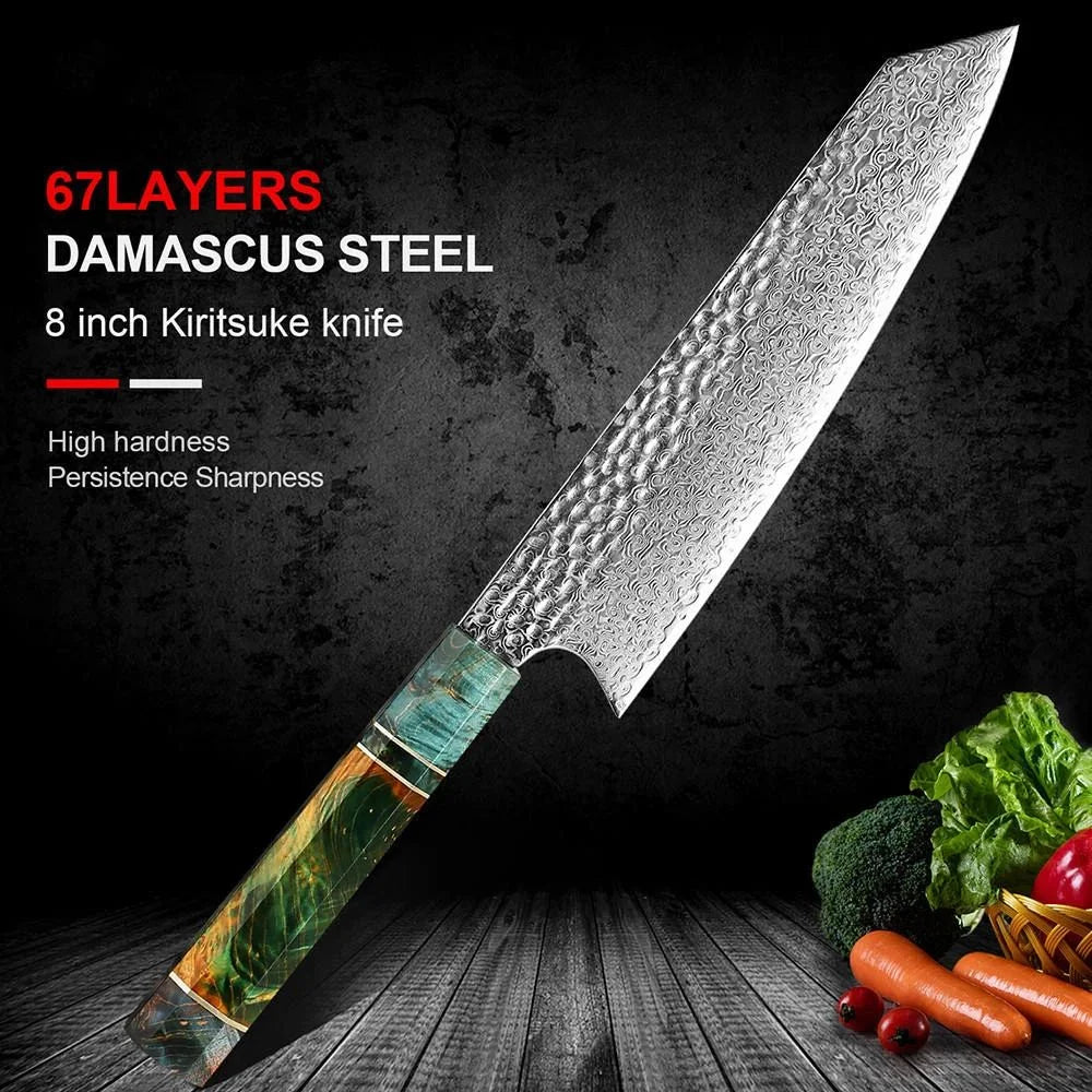 8-Inch Damascus Nakiri Chef Knife – 67-Layer VG10 Steel
