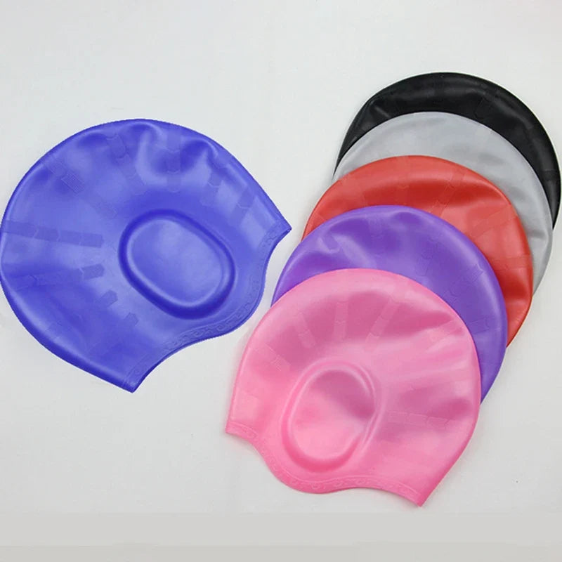 Adult Silicone Swimming Cap – Waterproof Ear Protection, Long Hair