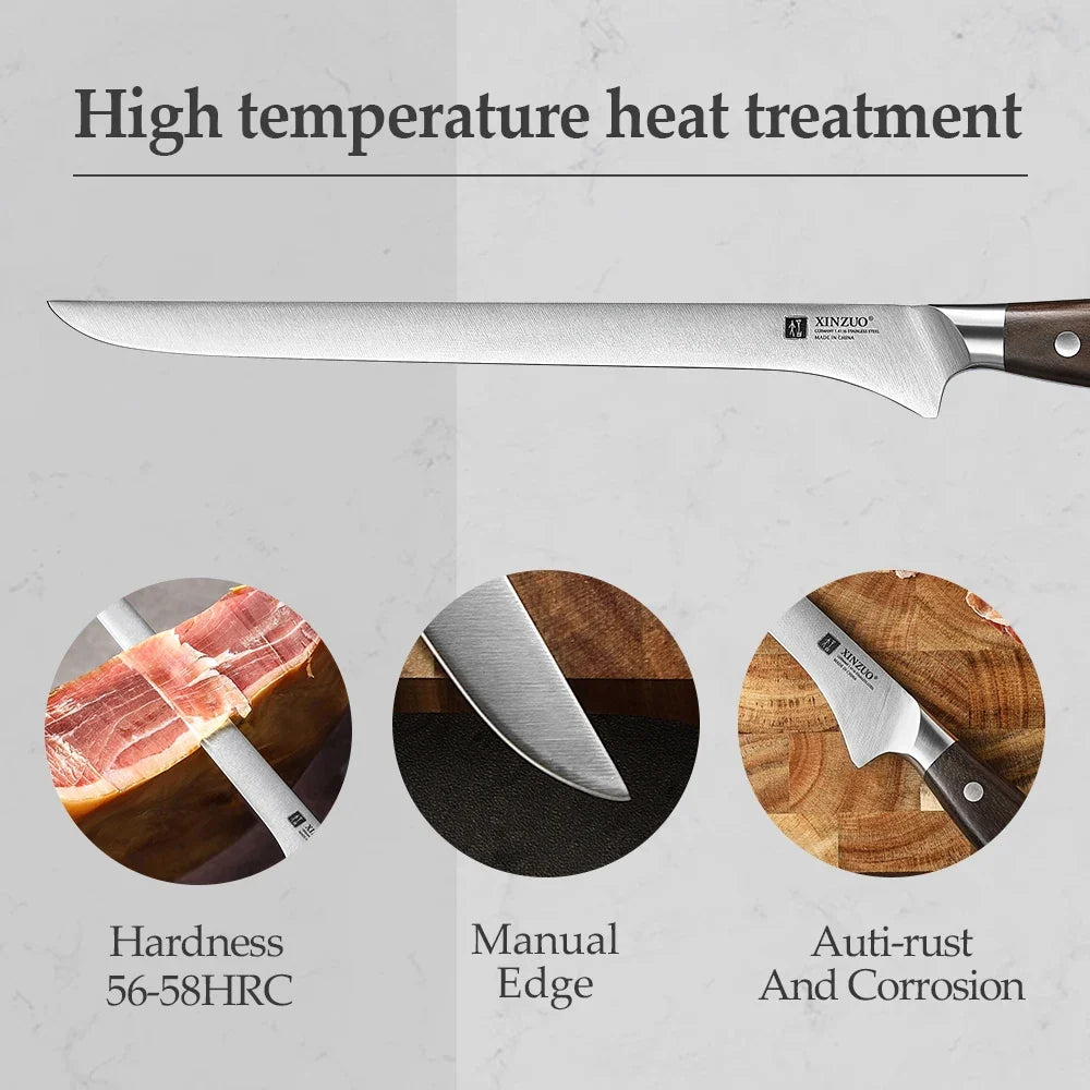 XINZUO 10" Ham Slicing Knife – German 1.4116 Steel Sandalwood
