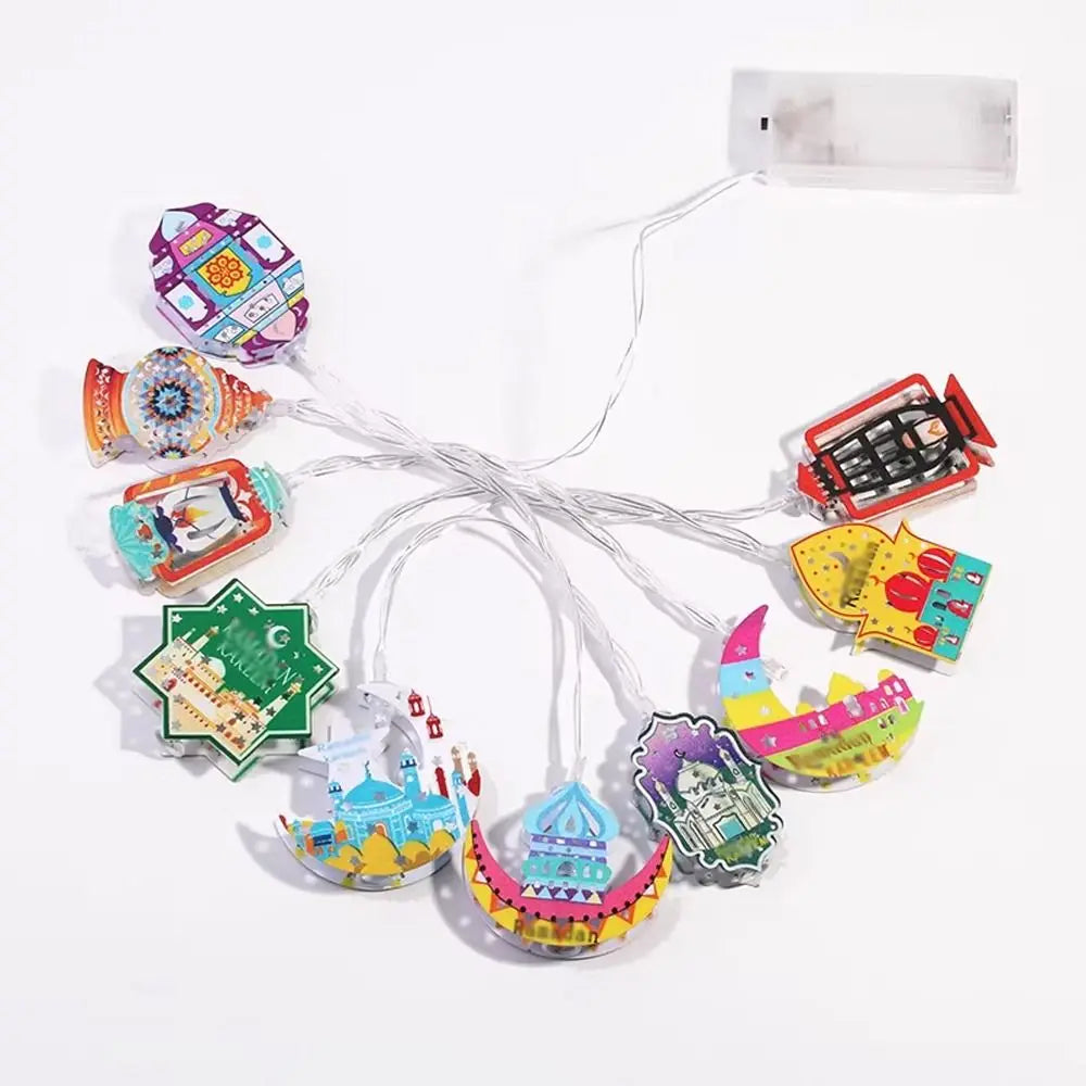 Eid Mubarak LED String Lights – Moon Star Iron Art Battery