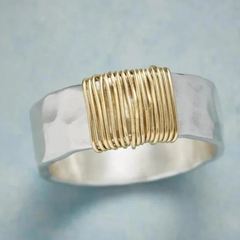 Huitan Two-Tone Textured Brass Ring | Women's Fashion Jewelry