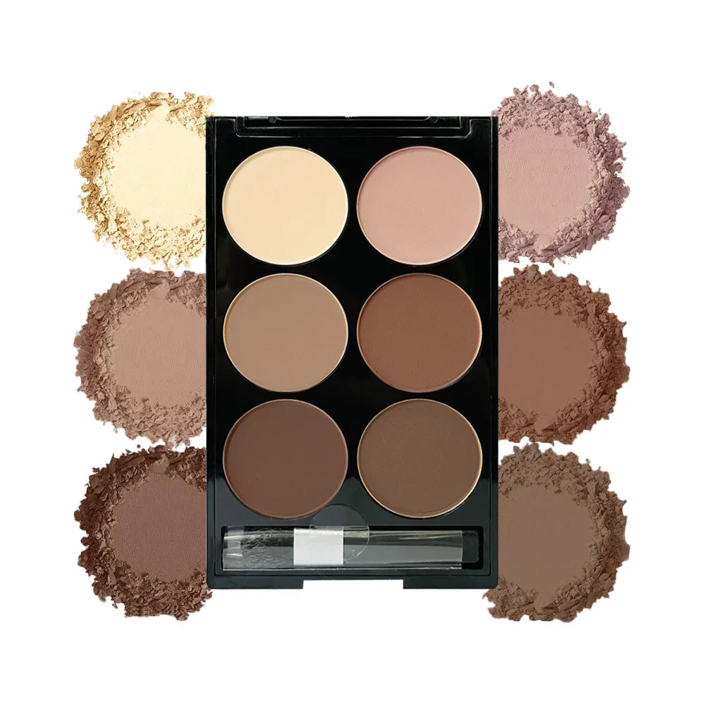 6-Color Highlight & Contour Powder Palette with Brush