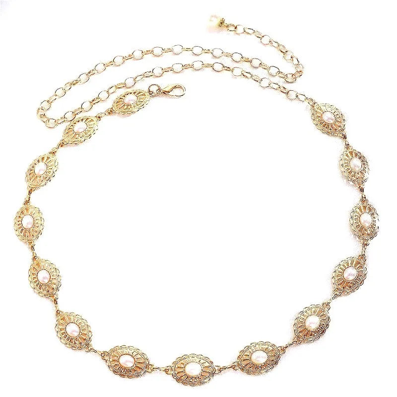 Pearl Waist Chain Belt – Retro Hollow Metal Body Chain