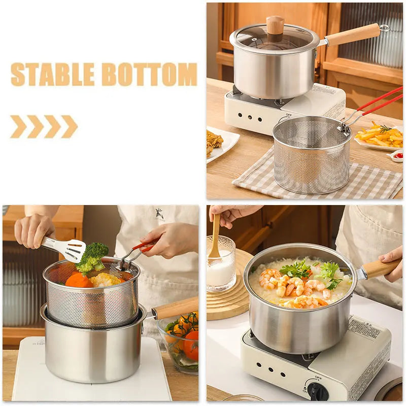 20cm Stainless Steel Deep Fryer Pot with Strainer Basket
