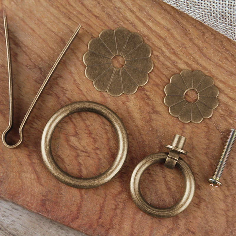Antique Brass Ring Pull Knob | Vintage Cabinet Drawer Handle