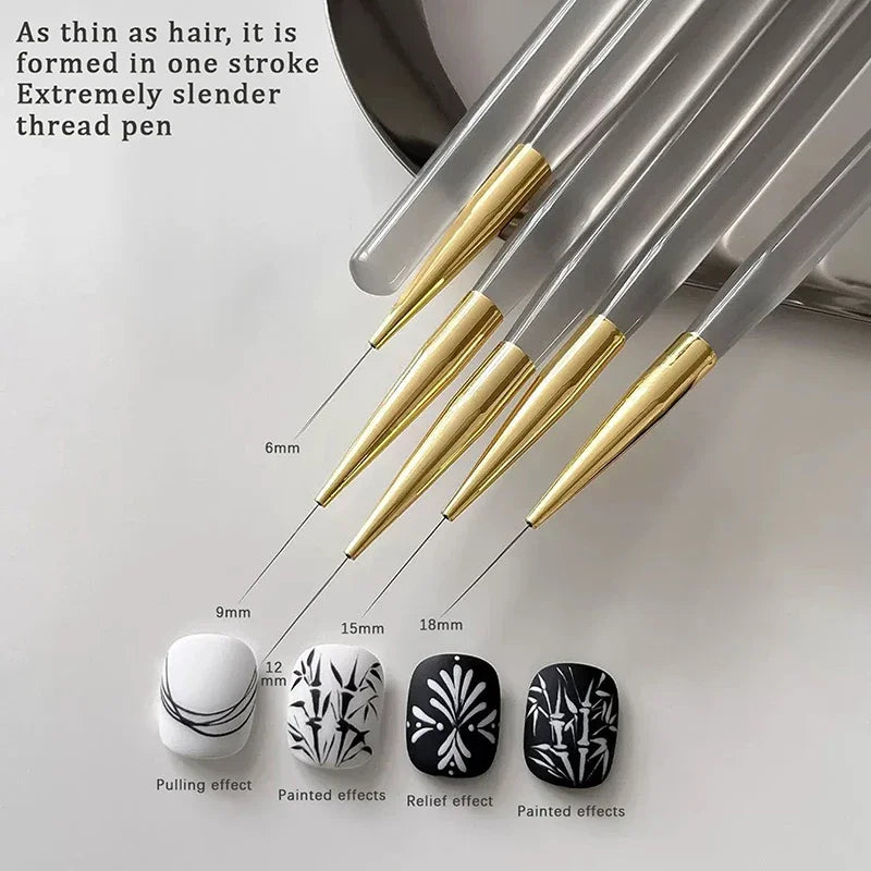5-Piece Fine Nail Art Liner Brush Set – UV Gel & DIY Nails