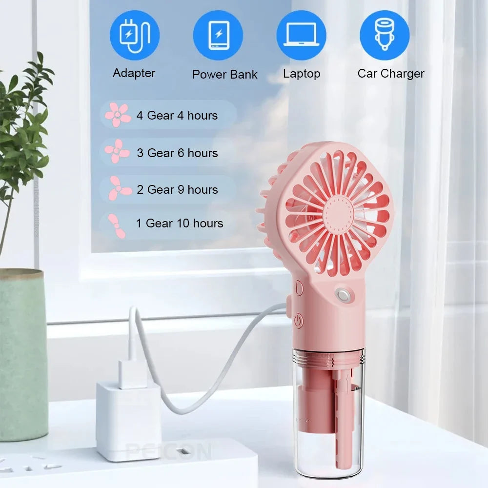 Portable USB Rechargeable Handheld Mist Fan – 4-Speed Spray