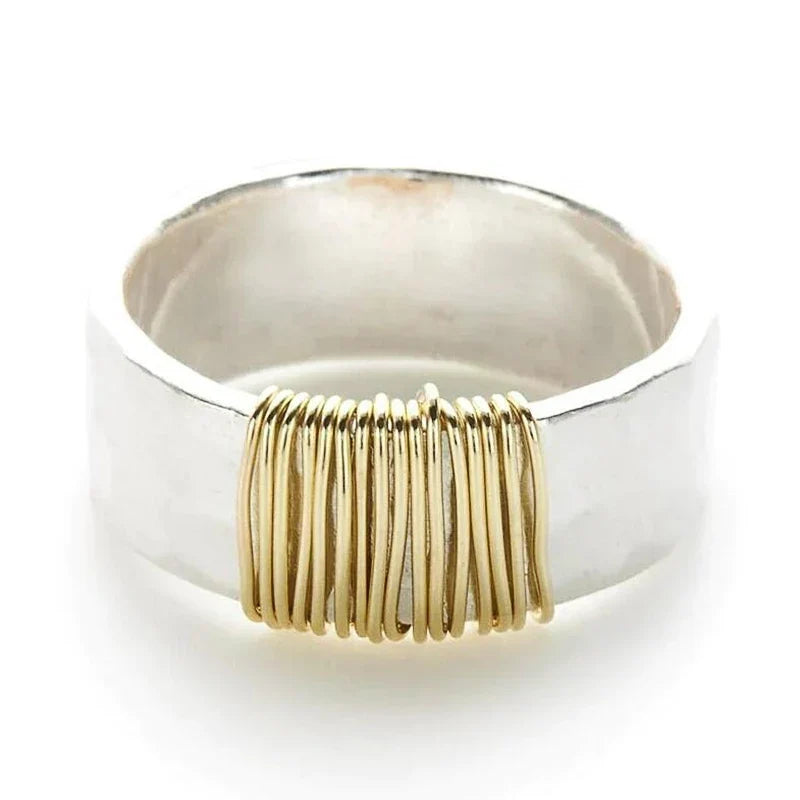 Huitan Two-Tone Textured Brass Ring – Women's Fashion Jewelry