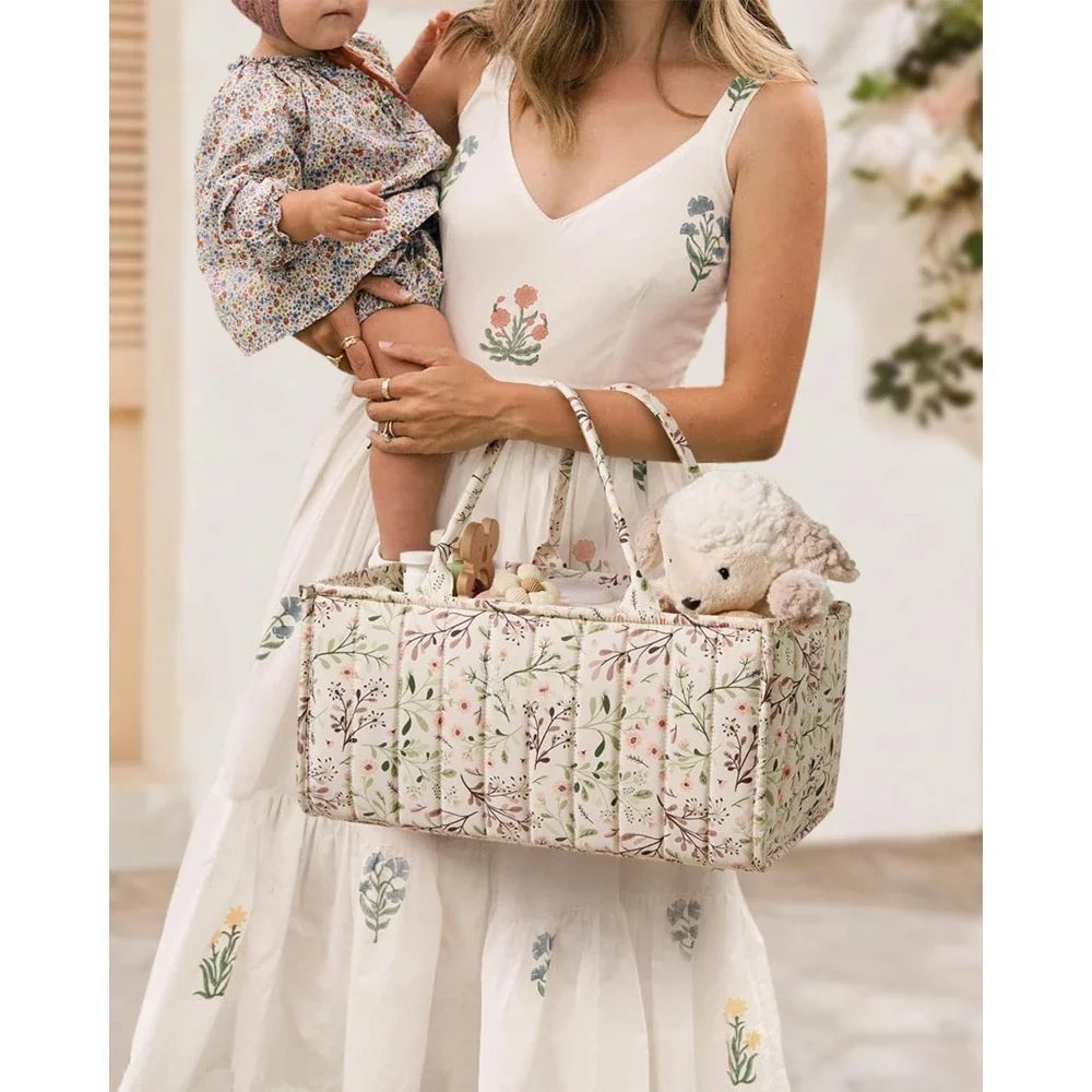 Floral Portable Diaper Caddy Organizer | Removable Divider